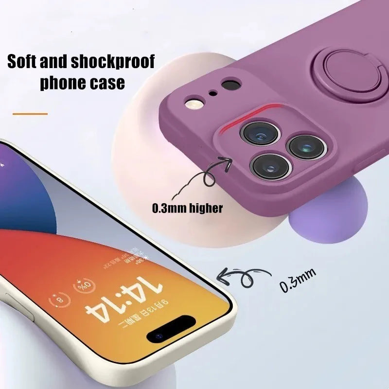 Liquid Silicone Ring Stand Magnetic Case for iPhone 17 Air 16E 15 14 13 12 11 Pro Max Plus Shockproof Soft Bumper Protectic Case