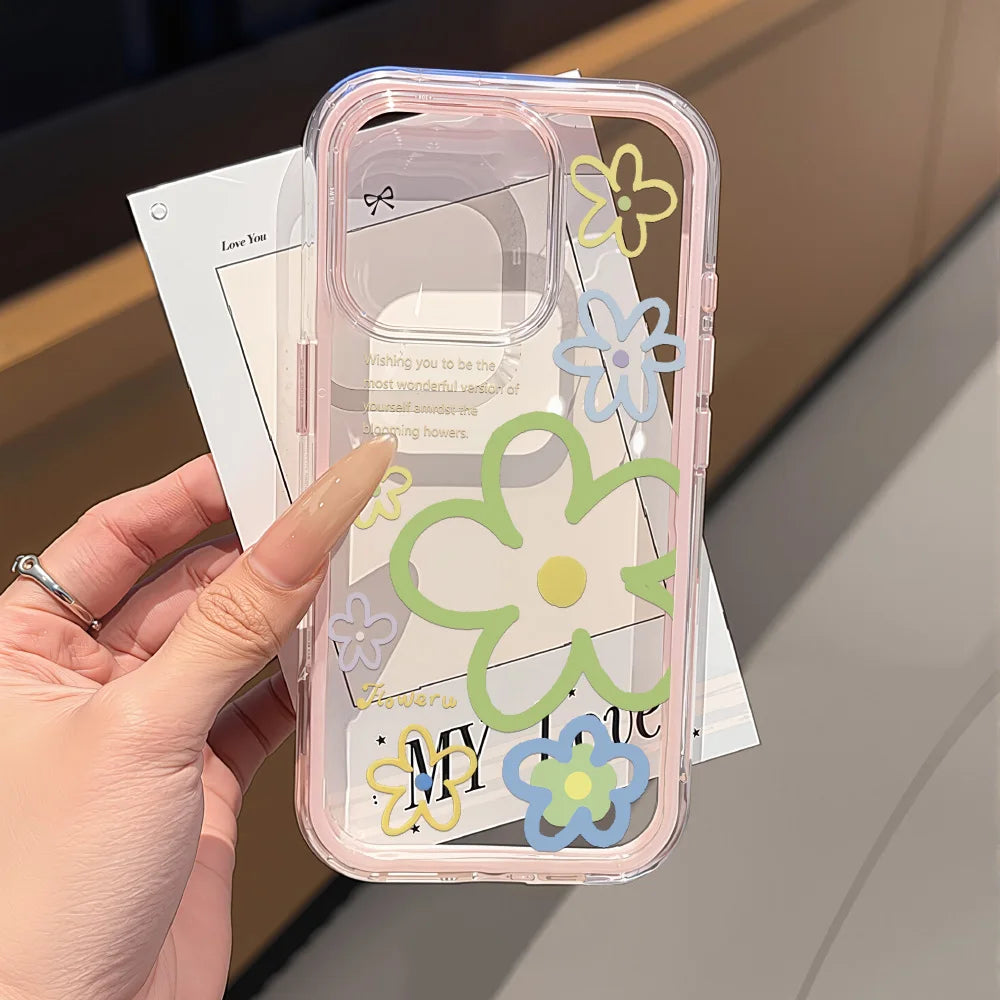 Transparent Flower Phone Case For Samsung S26 Ultra S25 A57 A56 A35 A36 A37 A26 A16 A17 A07 A06 A05 2 IN 1 Shockproof Soft Cover