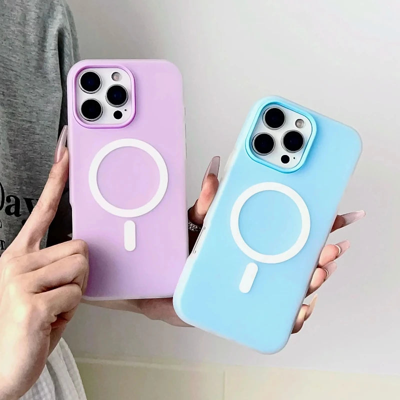Luxury Candy Color 2 IN 1 For Magsafe Case For iPhone 17 Air 16 15 14 13 12 Pro Max Magnetic Wireless Charge Matte Soft Cover