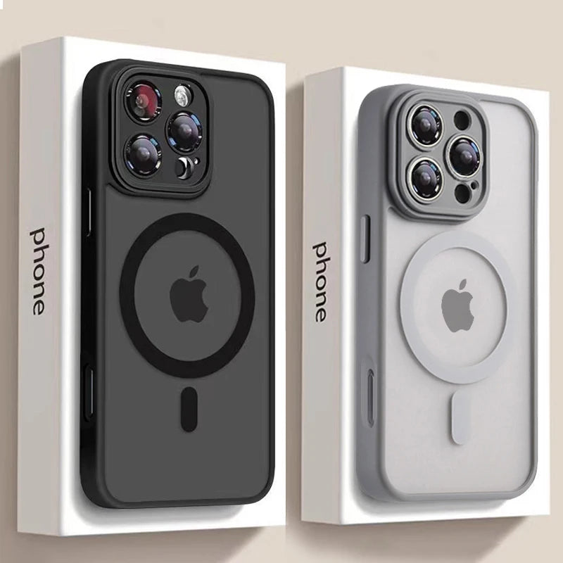 Magnetic Matte Translucent Armor Shockproof Case For iPhone 16 15 14 Plus 13 12 11 17 Pro Max For Magsafe Wireless Charge Cover
