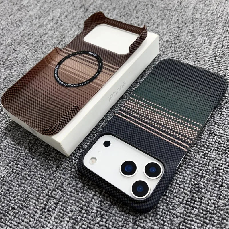 Carbon Fiber Kevlar Pattern PC Case ForiPhone 17 Air 16 Plus 15 14 13 12 Pro Max Shockproof Ultra Thin For Magsafe Magnet Cover