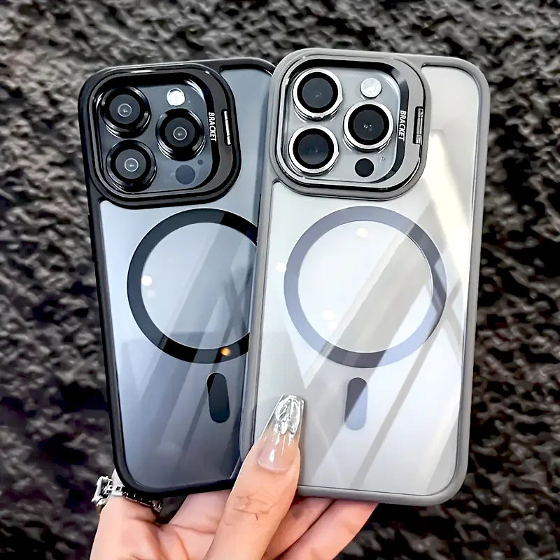 Transparent Case For iPhone 17 Air 16 15 14 13 12 11 Pro Max 16Pro IPhone16 for Magsafe Wireless Charge Stand Holder Lens Cover