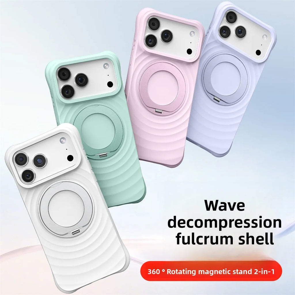 For Magsafe Magnetic Phone Case for iPhone Air 16 15 17 Pro Max with Rotating Holder Ring Soft Silicone Ripple Protection Cover