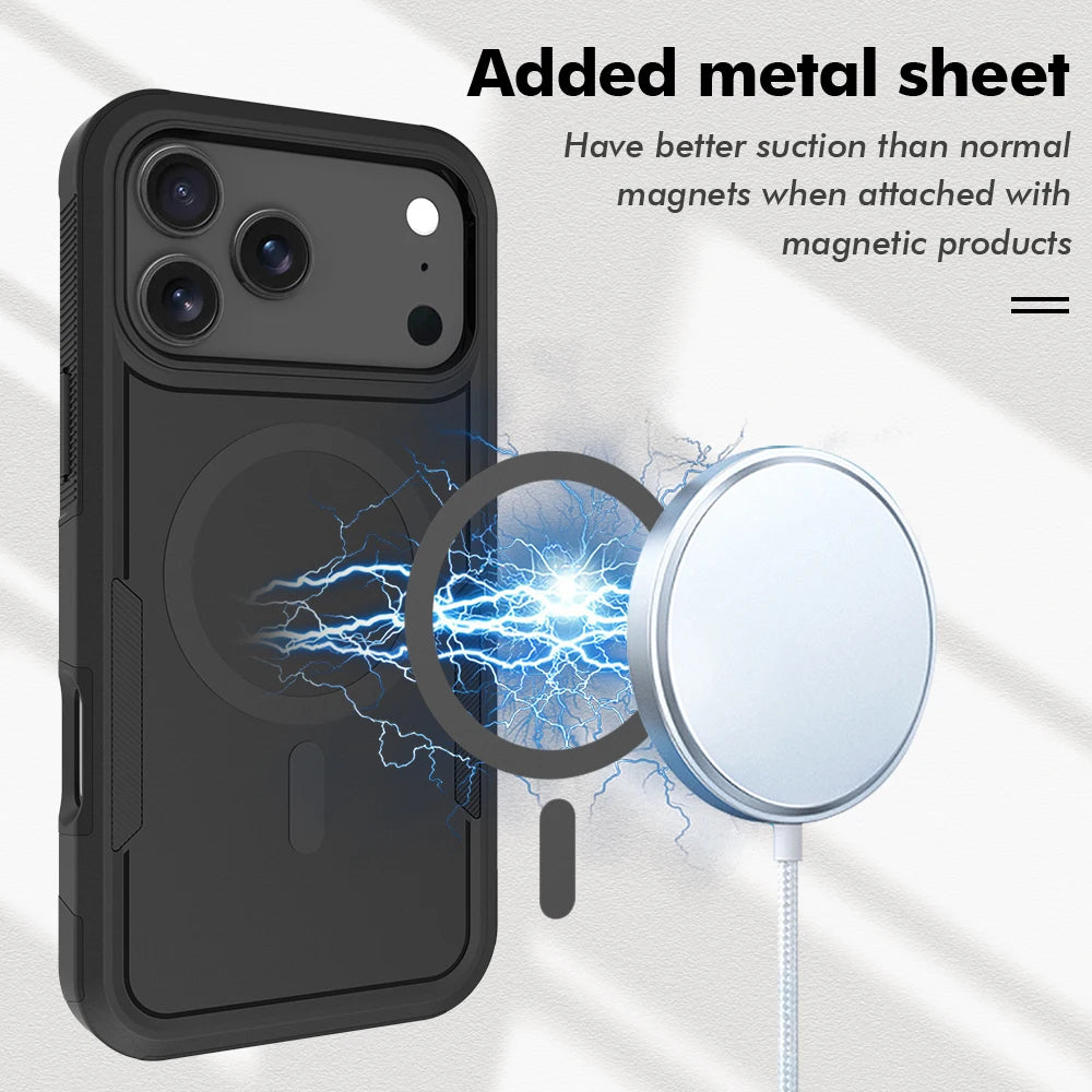 Heavy Armor Defender Magnetic Charging Case for IPhone 17 Pro Max Air 16 15 14 Plus 13 12 Ott Box Shockproof Matte Protect Cover