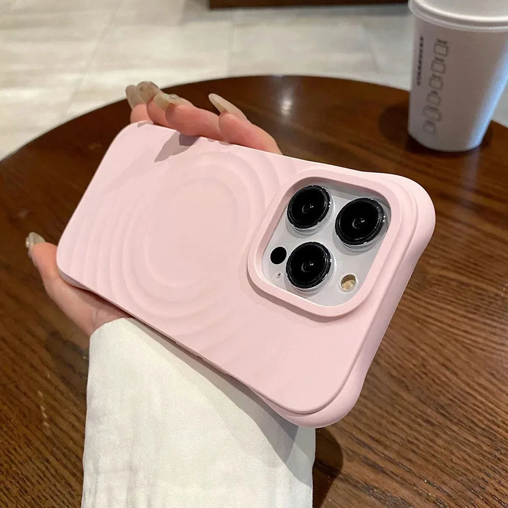 Fashion Ripple Soft Silicone Magnetic Case For iPhone 17 Pro Max 16 15 14 13 12 Pro For Liquid Magsafe Wireless Charging Cover