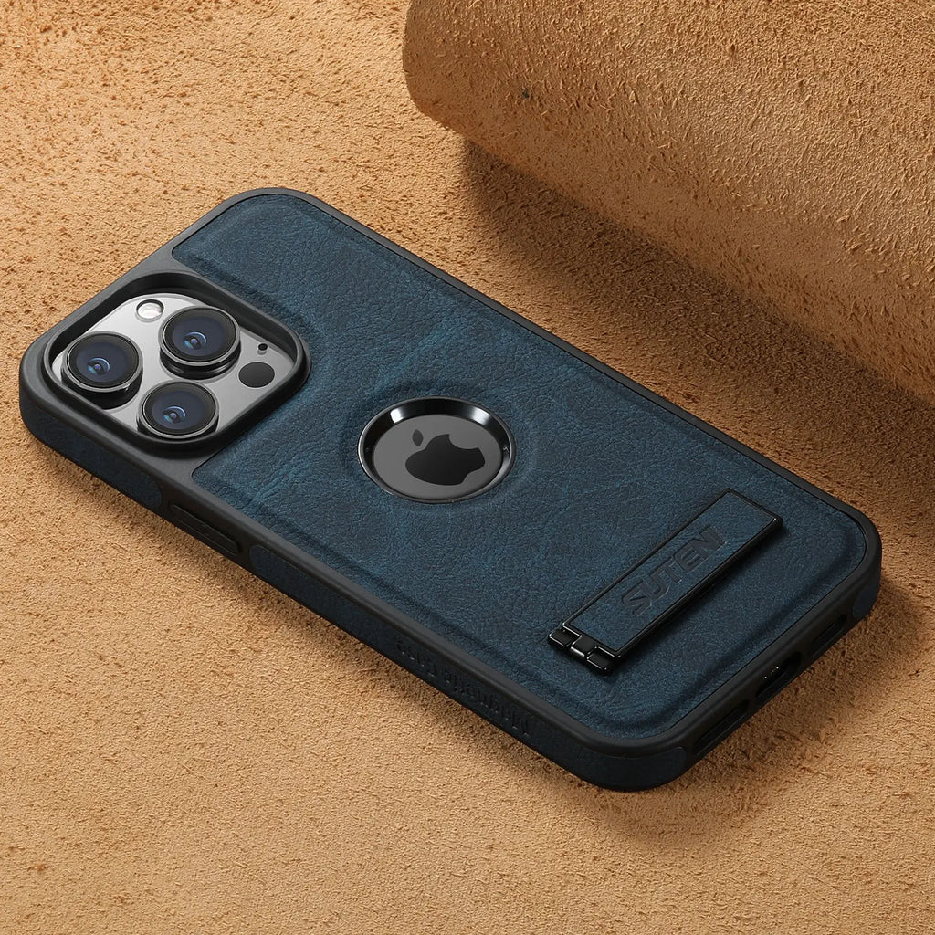 For iPhone 15 14 13 12 Pro Max Leather Case, [Compatible with Mag-safe] Built-in Invisible Stand Protective Slim Kickstand Cover