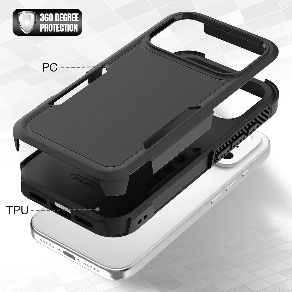 Hybrid Rugged Armor Shockproof Case For iPhone 17 Air 16E 16 15 14 Plus 13 12 11 Pro Max Dual Layer Hard Strong Protection Cover