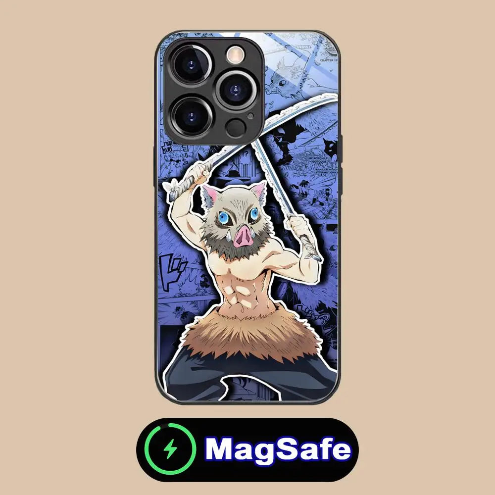 Demon Slayer Inosuke Phone Case for iPhone 16 15 14 13 12 11 Pro Max Plus Mini MagSafe Glass Colour Protective Cover Cellphones