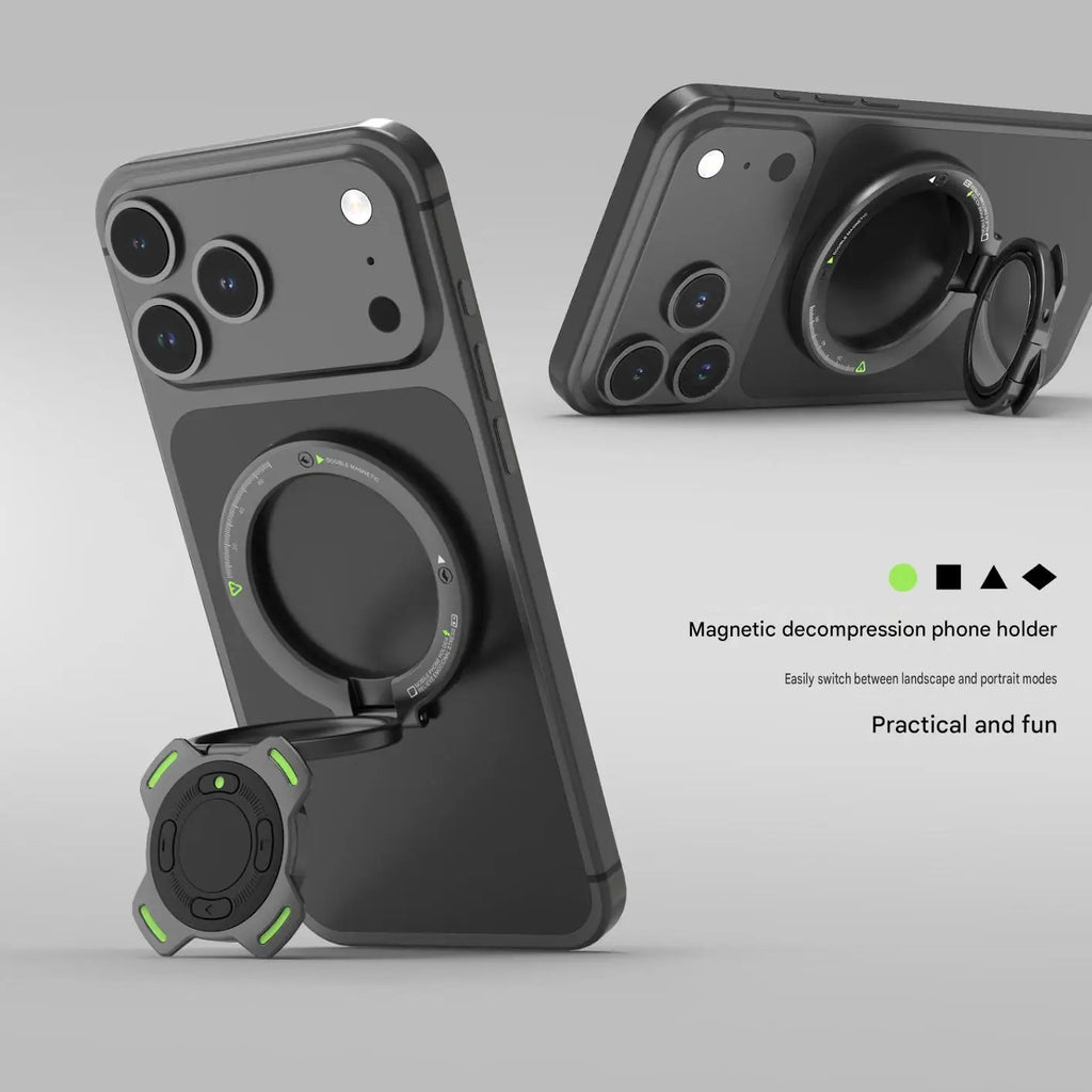 360° rotatable double-sided N52 strong magnetic phone ring stand, luminous stress-relieving rotating toy, three-fold stand