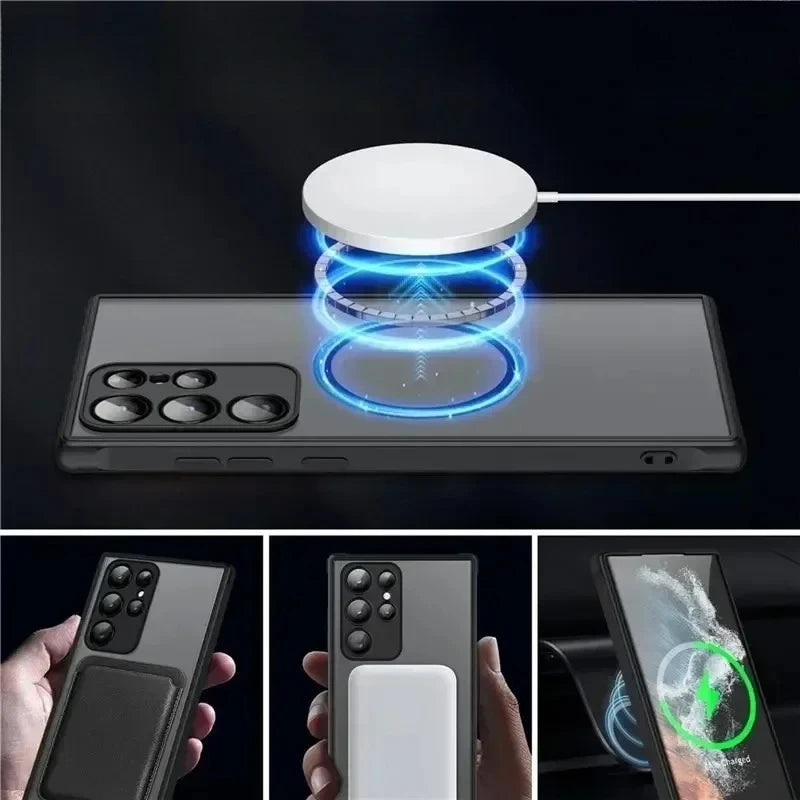 For Magsafe Case For Samsung Galaxy S26 S25 S24 S23 S22 S21 Plus Ultra FE Edge Note 20 9 8 Magnetic Matte Protective Phone Cover