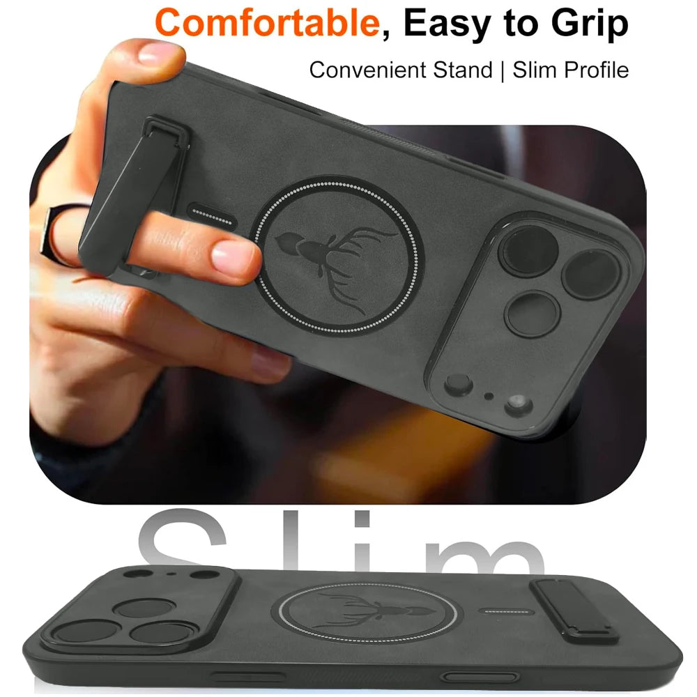 UYUXIO Magnetic Mobile Phone Case with Kickstand for iPhone 17 Pro Max 16 15 14 Plus 13 12 11 Stand Cases Back Cover with Holder