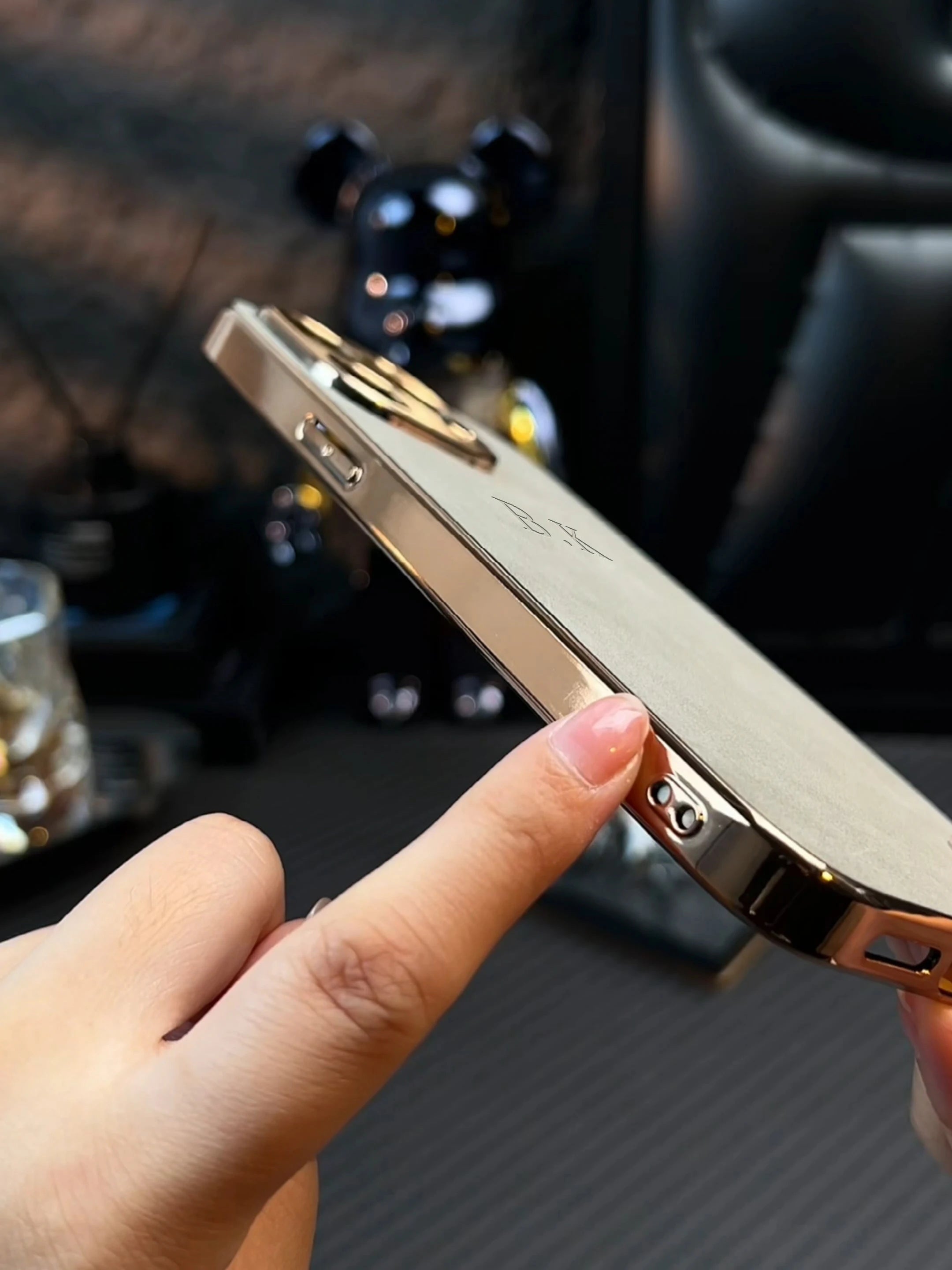 Leather Personalised Customized Name Case For Iphone 11 12 13 14 15 16 17 Pro Max 17 Air Plating Frame Lambskin Initials Cover