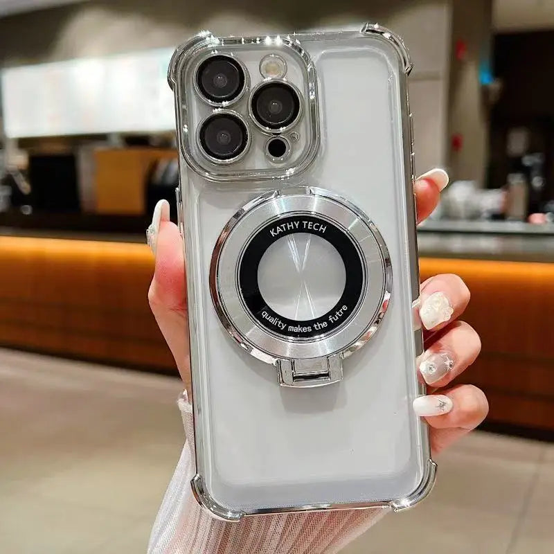 Fashion Plating Kickstand Case for iPhone 17 16 15 14 13 12 11 Pro Max With Holder Stand Shockproof Bracket Cover for Magsafe