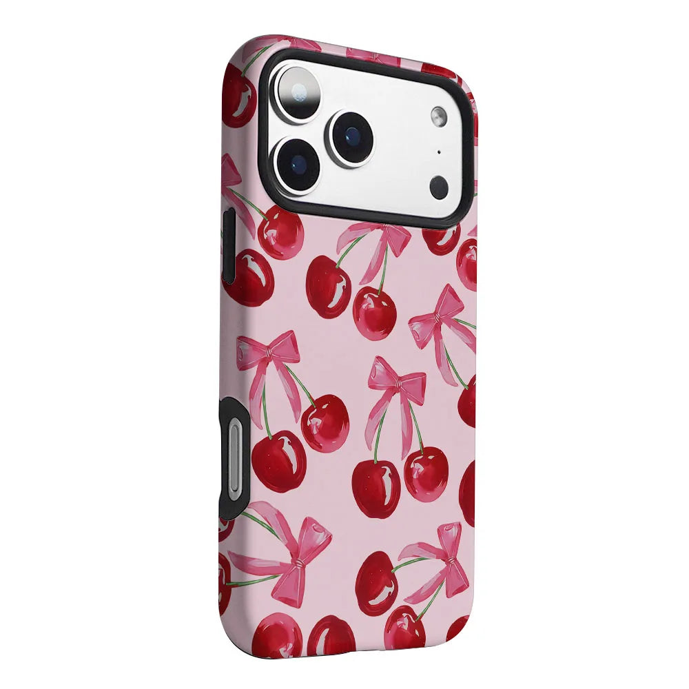 Case For iPhone 17 16 15 13 12 11 14 Pro Max 7 8 Plus Mini XR XS Max 2 IN 1 Film shell Pink Cherry Bow Pattern Phone Cover