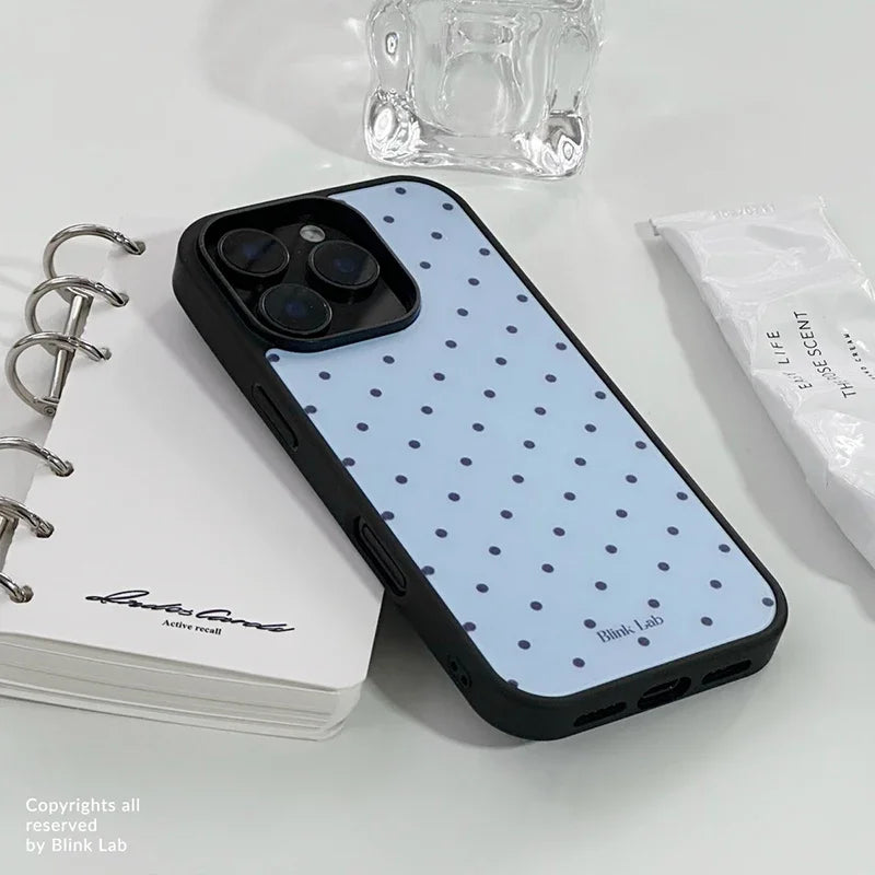 Korean Ins Trendy Blue Groud Black Polka Dots Phone Case For iPhone 17 AIR 16 15 14 13 12 11 Pro Max XR XSMAX 7 8 PLUS Y2K Cover