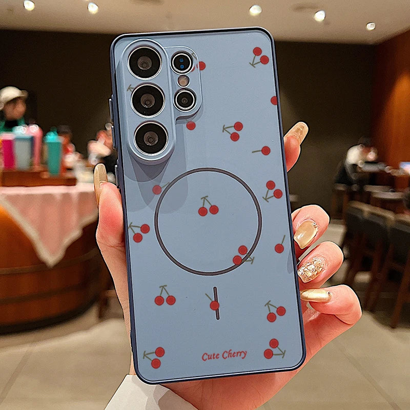 Little Cherry Pattern Magnetic Phone Case For Samsung Galaxy S26 S25 Ultra Edge S24 S23 FE A57 A17 A56 A37 A16 A55 A36 A55 Cover