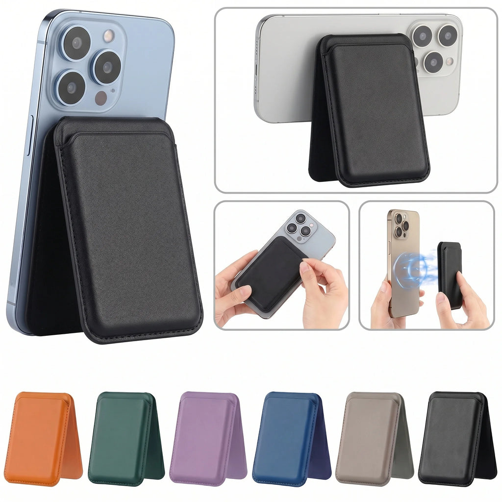 2 in 1 MagSafe Wallet Stand N52 Magnet PU Leather RFID Blocking Foldable Kickstand Hold 2 Cards Portable for IPhone 12-16 Series