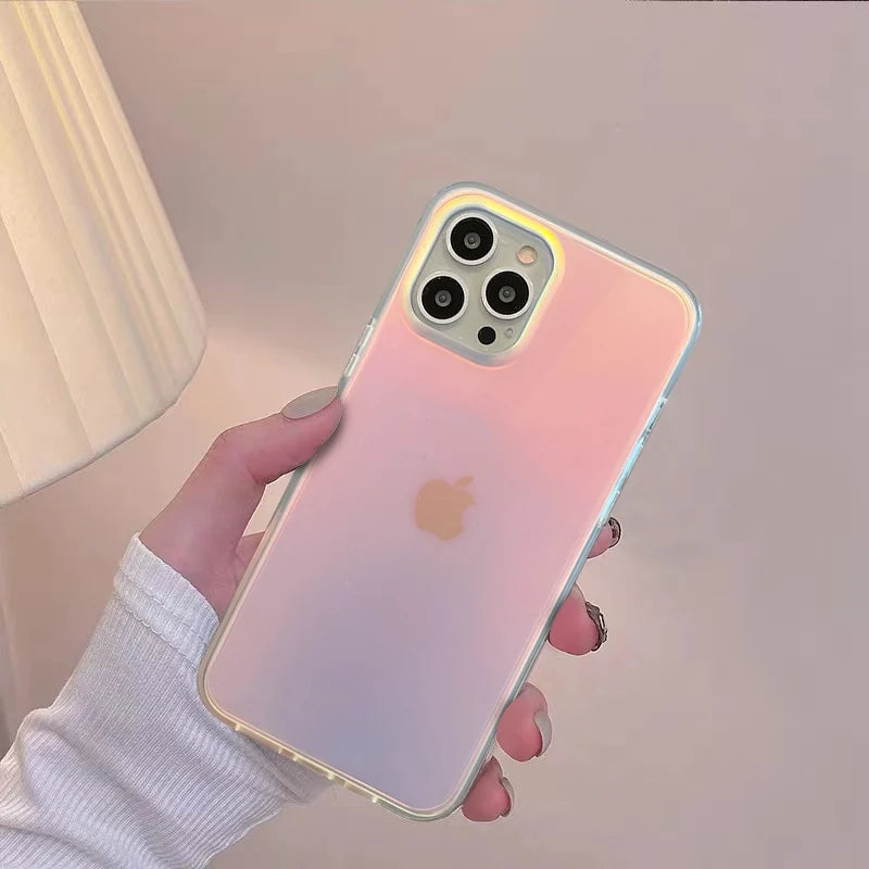 Luxury Laser Gradient Matte Phone Case For iPhone 17 Air 16 Pro Max 15 14 13 12 11 Plus Fashion Rainbow Soft Shockproof Cover
