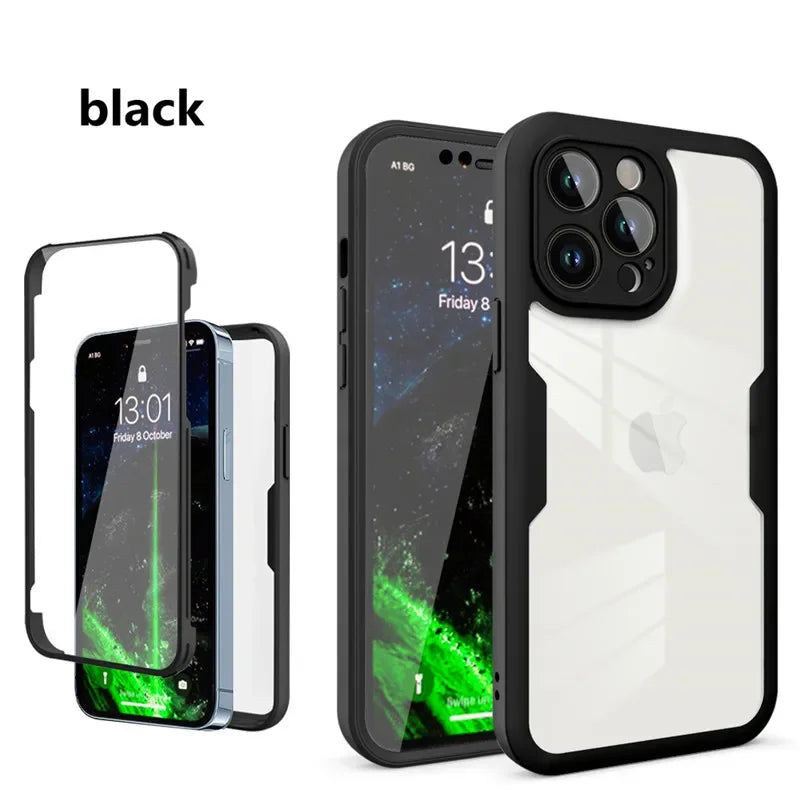 360 Full Body Front+Back Clear Phone Case For iPhone 16 16E 15 14 13 11 12 Pro Max XS X XR 7 8 Plus Silicone Shockproof Cover