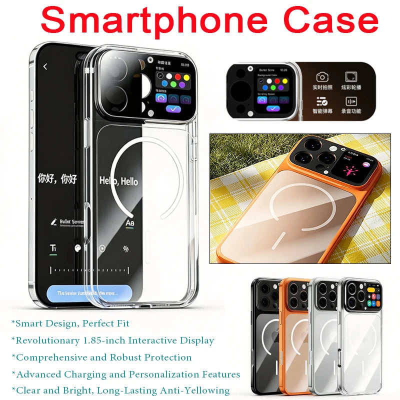Smartphone Case with 1.85-inch HD Display Taking Photos Recording Intelligent Screen Phone Protective Case for iPhone 16 Pro Max