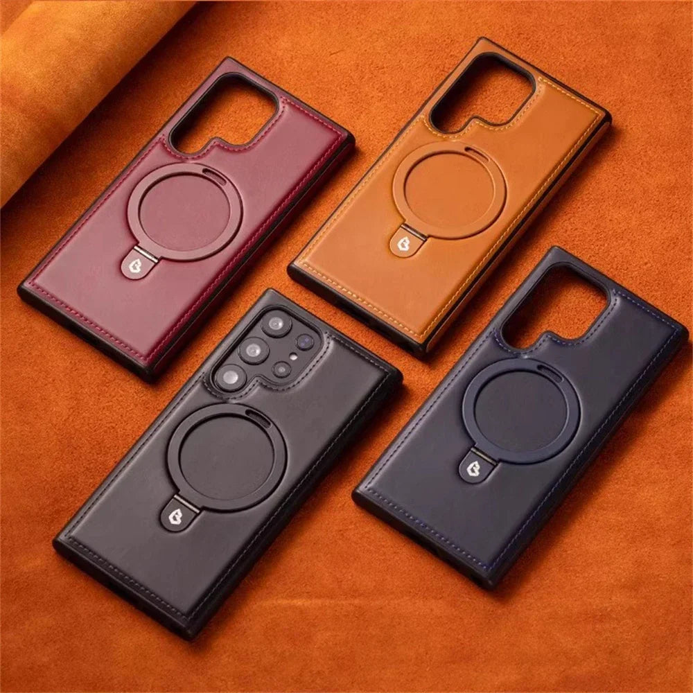 Premium Luxury Leather Magnetic Stand Sleek Invisible Stand For Samsung S26 S25 S24 S23 S22 Plus Ultra A13 A55 A05 Phone Case