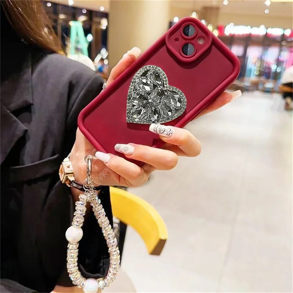 FLYKYLIN Love Diamonds Phone Case For Samsung S25 S24 S23 S22 Ultra S21 Plus S20 FE Note 20 Soft Silicone With Bracelet