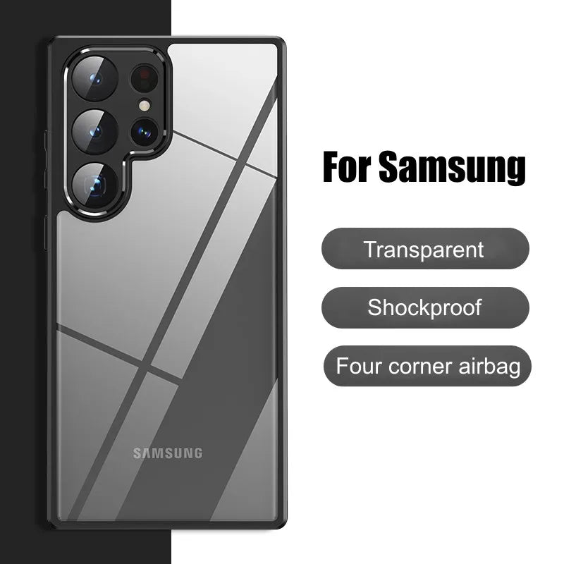 Luxury Matte Clear Airbag Case For Samsung Galaxy S24 S23 S22 Plus Ultra A34 A24 A54 Transparent Anti-fingerprint Frosted Cover
