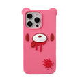 Funny 3D Cartoon Bloody Bear Phone Case for iPhone 17 13 14 15 16 Pro Max Cute Shockproof Soft Silicone Back Cover Fundas