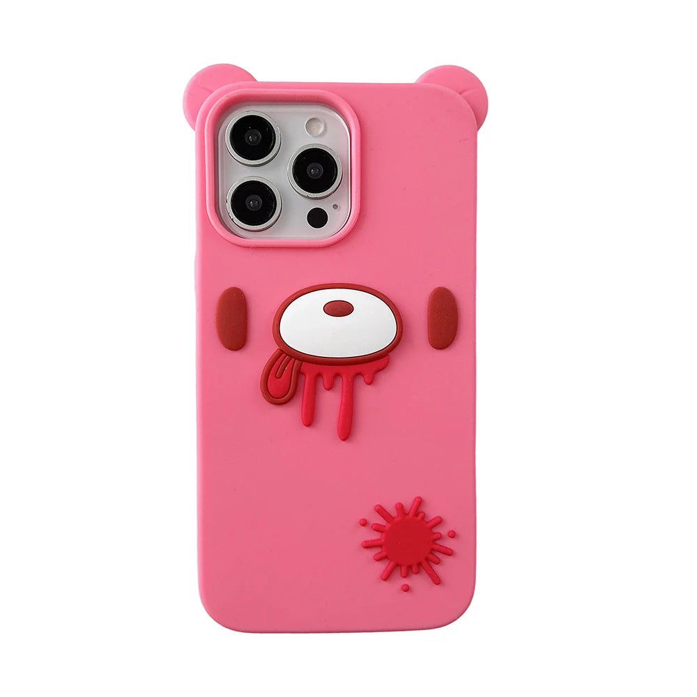Funny 3D Cartoon Bloody Bear Phone Case for iPhone 17 13 14 15 16 Pro Max Cute Shockproof Soft Silicone Back Cover Fundas