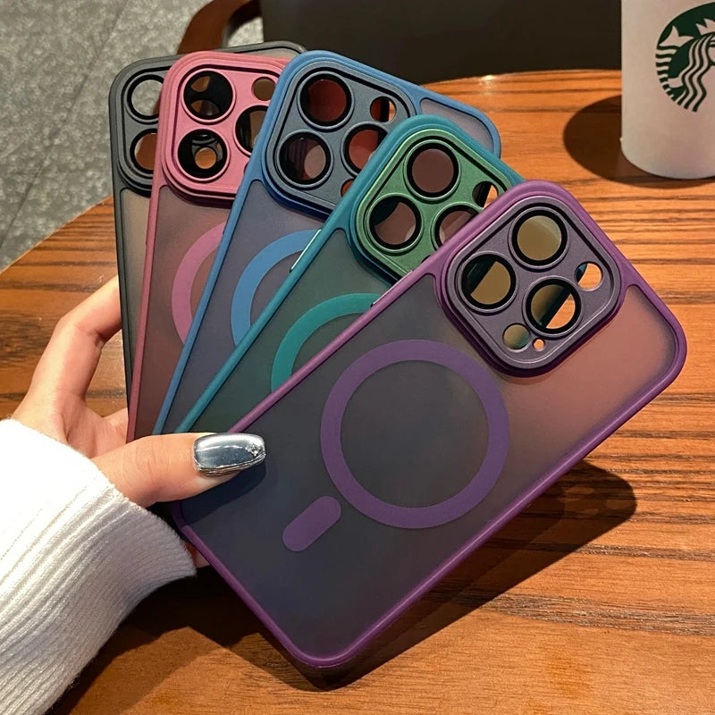Luxury Matte Shockproof Phone Case For iPhone 11 12 13 14 15 16 Pro Max Plus Magsafe Wireless Charge Magnetic Cases Cover