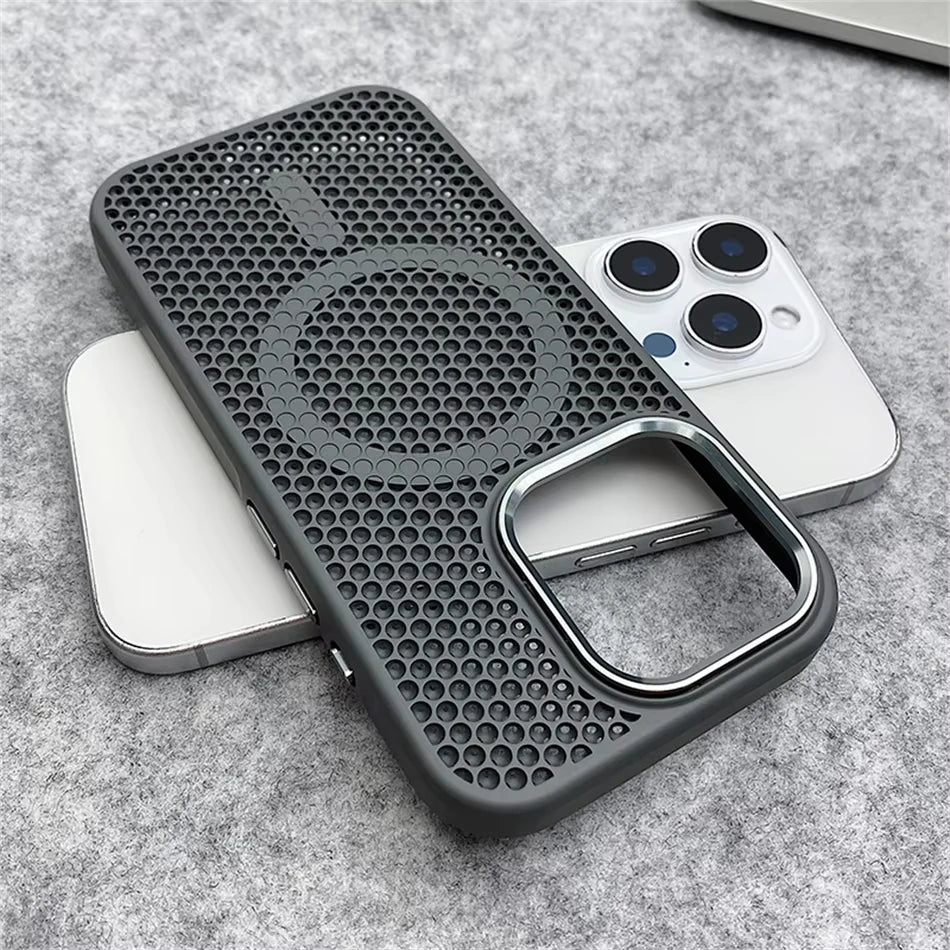 Heat Dissipation Mesh For Magsafe Magnetic Wireless Charge Case For iPhone 16 15 14 Plus 13 12 Pro Max Breathable Armor Cover