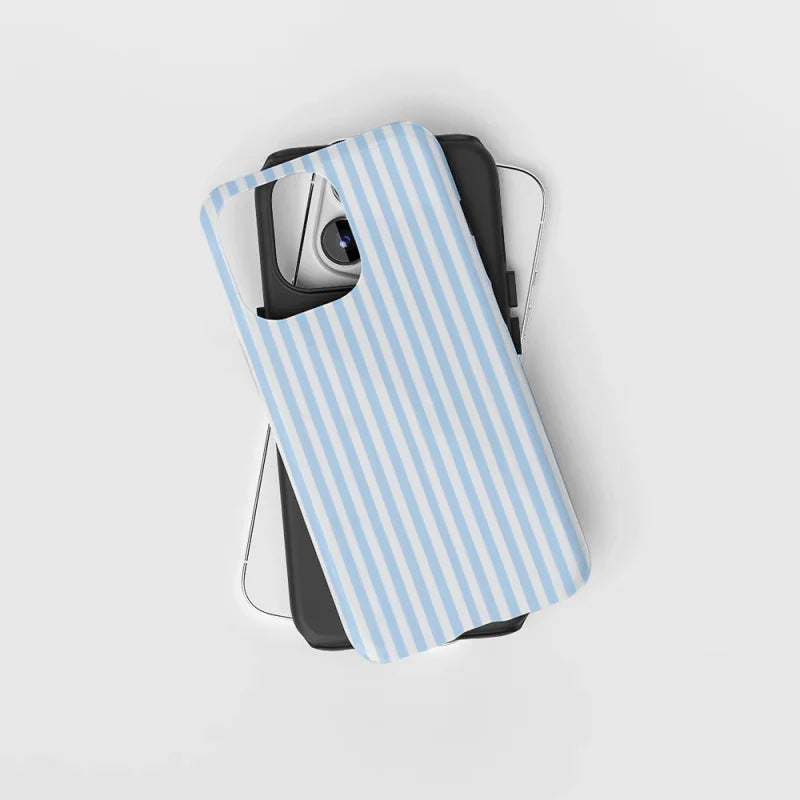 Minimalist blue and white stripes Phone Case for iPhone16ProMax 15 14 14 12mini 7Plus XR 2in1 tough glossy case