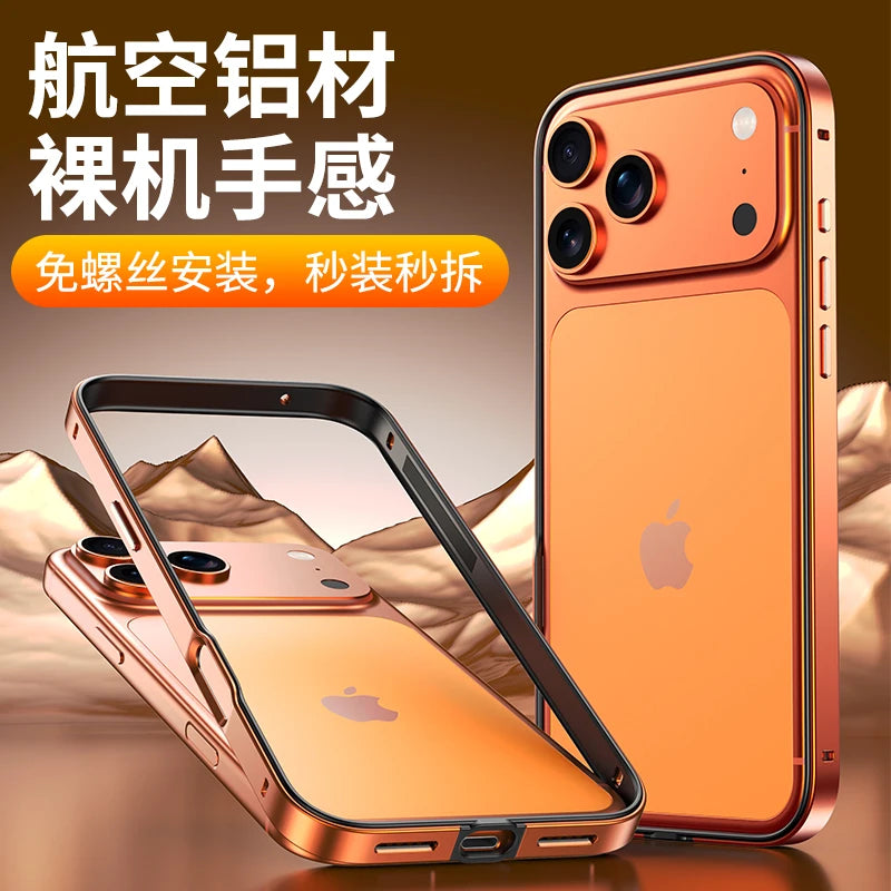 Orange Metal Silicone Bumper Case For iPhone 17 Pro Max Air 16E 16 E 15 Plus 14 13 12 17Pro iPhone17 17Promax Phone Accessories