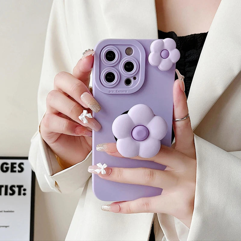 Cute Luxury Flower Holder Case for Samsung Galaxy Note 8 9 10 20 Ultra S8 Plus S9+ S10 Plus S20 S21 Soft Lavender Stand Cover