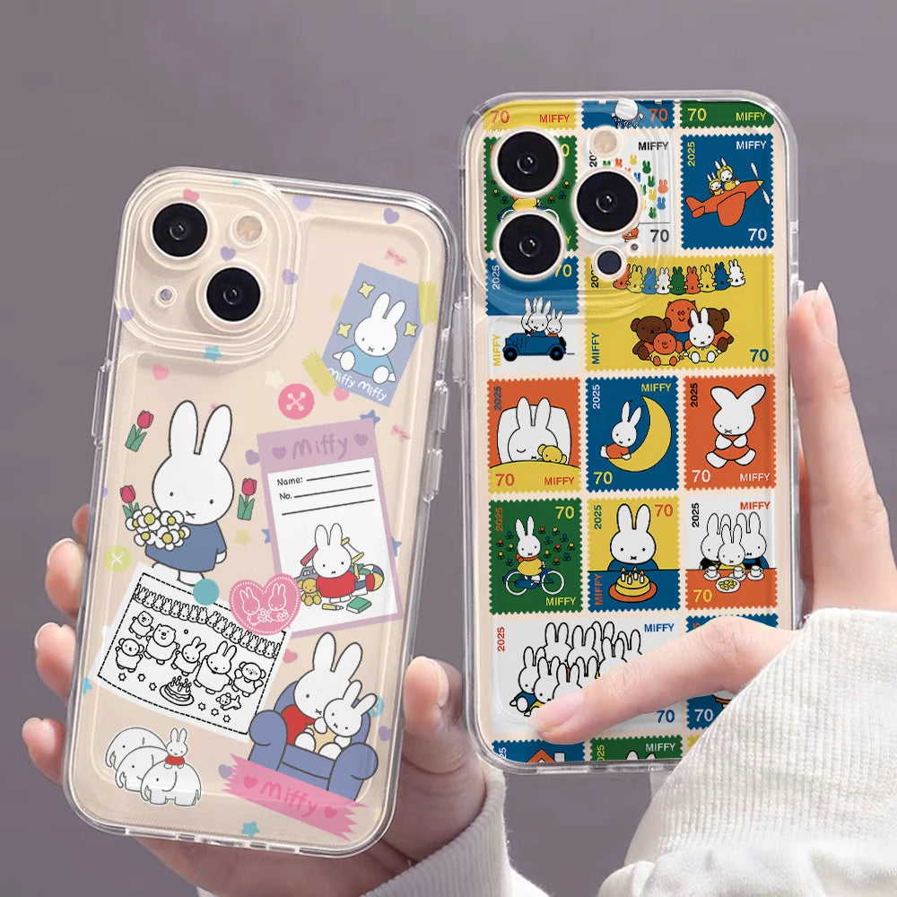 Cartoon Rabbit M-Miffies Phone Case for iPhone 17 17e Air 16 16e 15 14 Plus 13 12 11 Pro Max X Xs XR 8 TPU Transparent Cover