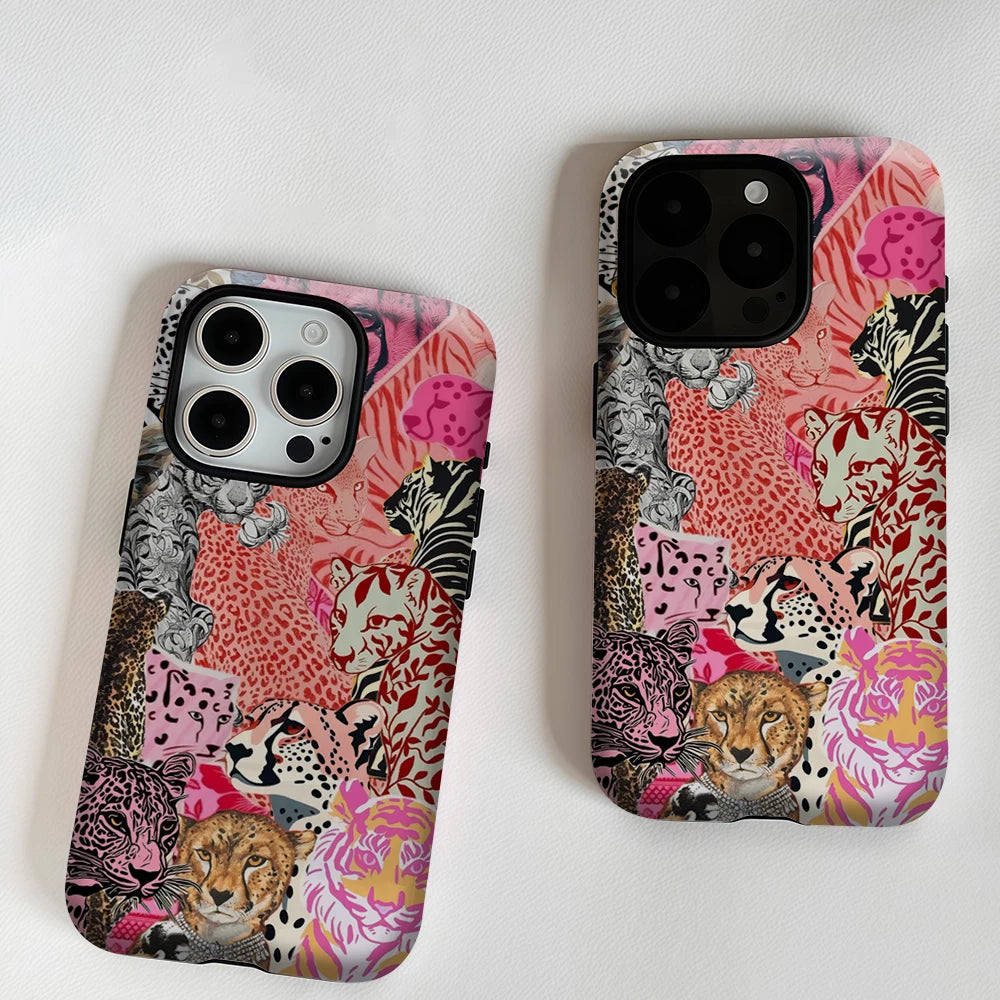 Pink Feline Collage Phone Case for Magnetic Phone Case for IPhone 17 16 15 14 13 Pro Max Plus Single Double-layer Tough Case