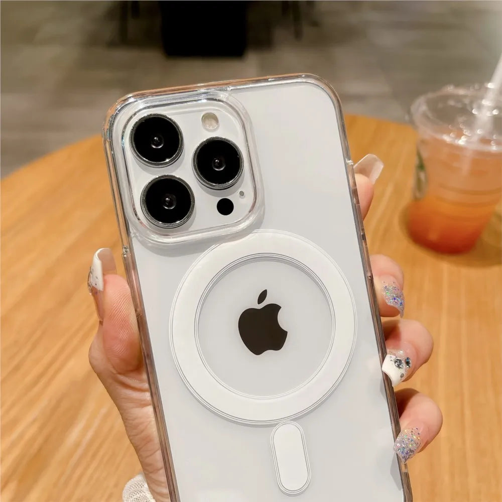 For Magsafe Magnetic Transparent Wireless Charge Case For iPhone 11 12 13 14 15 16 17 Air Pro Max Plus Mini Shockproof PC Cover