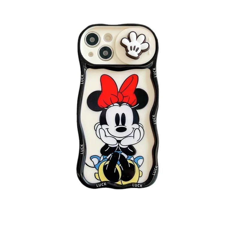 Cute Mickey Minnie Push Window Phone Case Compatible with iPhone 13 14 PRO MAX 15 16 PRO 11 17 Series Shockproof Protective