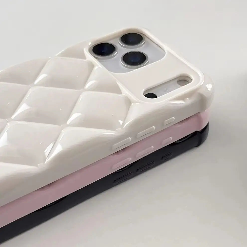 3D Rhombus Diamond Grid Pattern Phone Case For iPhone 17 Air 16 E 15 14 13 12 Mini 11 Pro Max Plus Glossy Shockproof Soft Cover