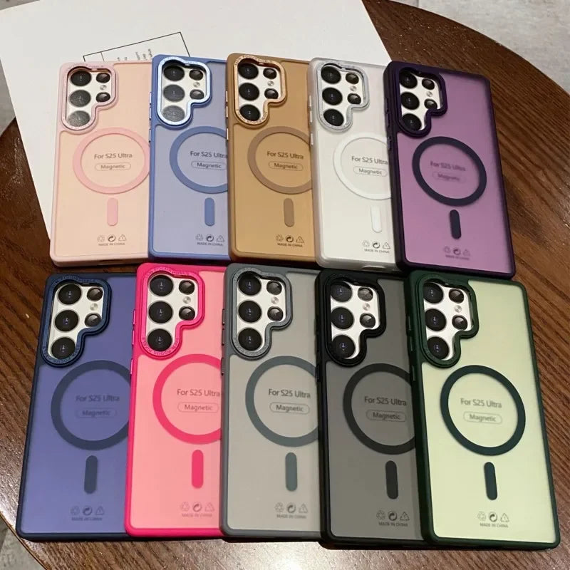 Luxury Matte Clear Magnetic Case for Samsung Galaxy S25 S24 S23 Ultra Plus S24FE  Wireless Charge Shockproof Bumper Cover