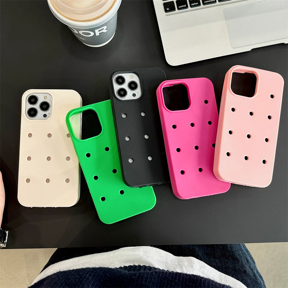 DIY Hole Matte Silicone Phone Case For iPhone 17 16 15 14 Plus 11 13 12 Pro Max X XS XR Solid Candy Color Shockproof Soft Cover