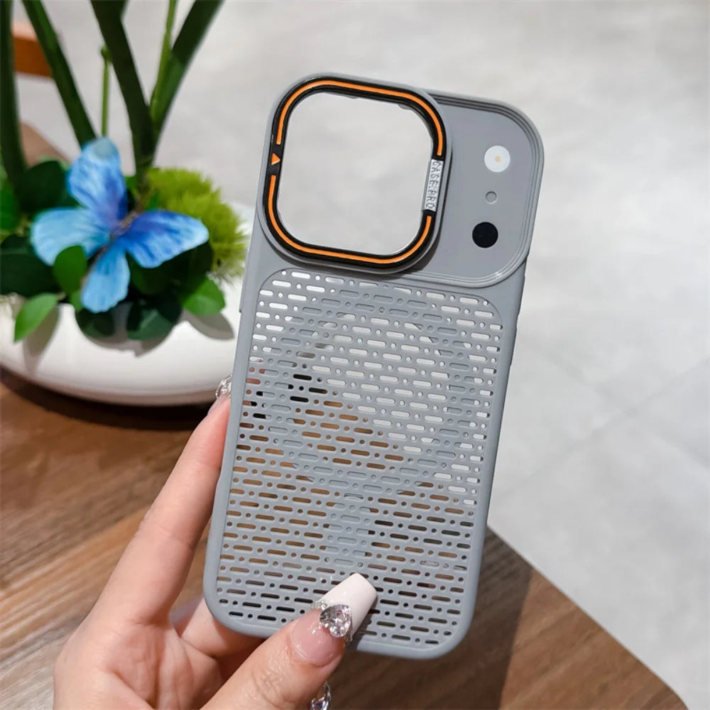 For Magsafe Magnetic Heat Dissipation Lens Holder Case For iPhone 17 16 15 14 Plus 13 12 11 Pro Max Frosted Bracket Bumper Cover