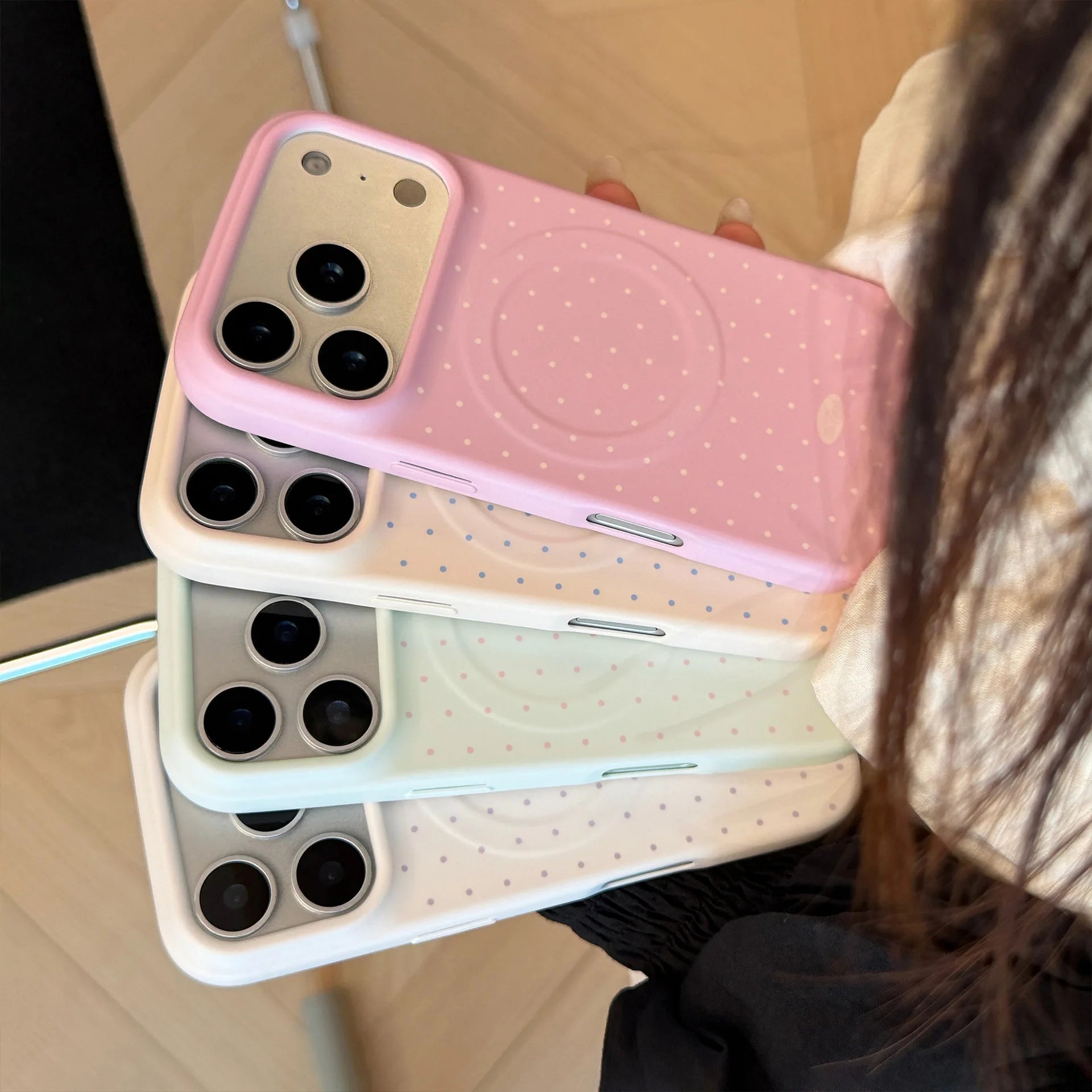 Korean Candy Colors Full Screen Polka Dot Magnetic Phone Case for iPhone 17 16 15 13 14 Pro Max Shockproof Protective Soft Cover