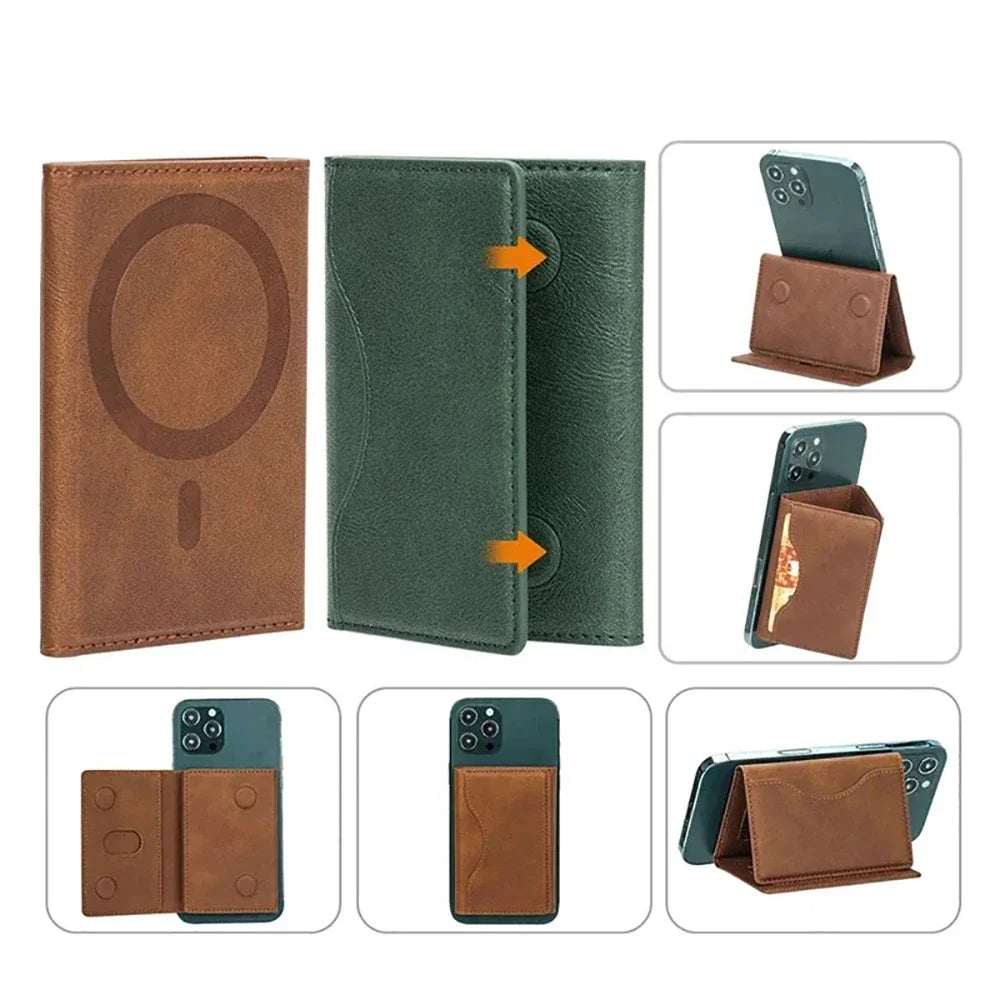 Strong Magnetic Folding Wallet Card Holder Leather Case for Magsafe IPhone 17 16 Pro Max Samsung S25 Ultra Mag Safe Stand Cover