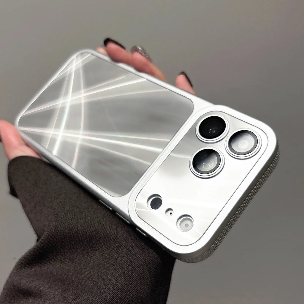 Plating Sliver Color Aurora Laser Glossy Phone Case For iPhone 17 16 15 14 13 Pro Max Camera Lens Protect Shockproof Armor Cover