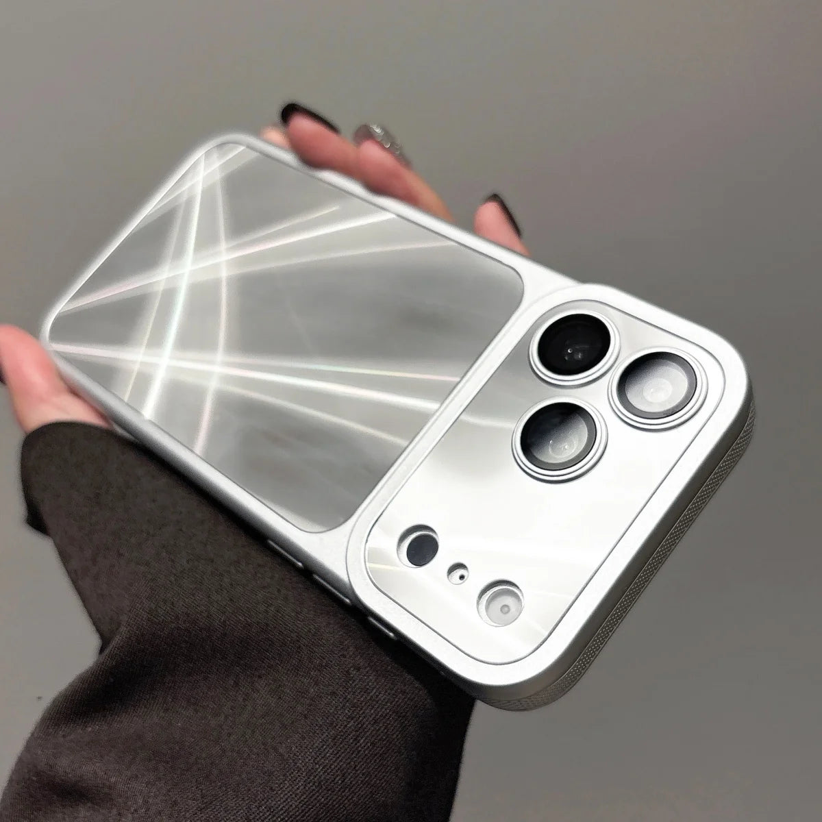 Plating Sliver Color Aurora Laser Glossy Phone Case For iPhone 17 16 15 14 13 Pro Max Camera Lens Protect Shockproof Armor Cover