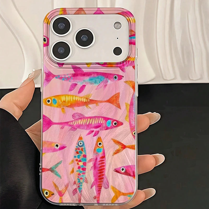 Ocean Minimalist Fish Pattern Phone Case For iPhone 17 16 15 14 Pro Max 13 12 11 7 8 Plus 16E 17E XS X XR Shockproof Back Cover