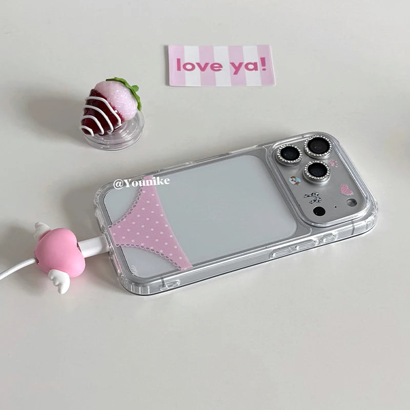 Korean Hottie Pink Polka Dots Panties Phone Case For iPhone 17 Air 16 Pro Max 15 14 Plus 13 12 11 Shockproof Silicone Back Cover