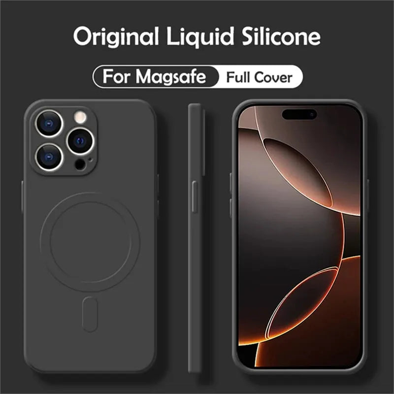 Luxury For Magsafe Liquid Silicone Soft Phone Case For IPhone 16 15 14 13 12 17 Pro Max Plus Magnetic Wireless Charging Cover