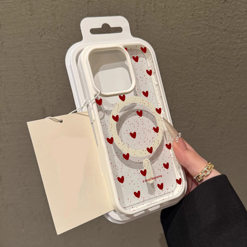 Simple Heart Polka Dot Clear Case For Magsafe iPhone 14 Pro Max 17 15 14 11 13 12 ProMax Plus Cases Wireless Charing TPU Fundas